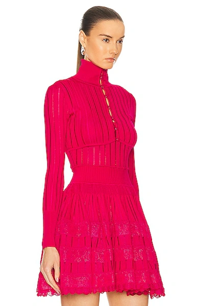 Alaïa Crinoline Cropped Mockneck Cardigan In Bougainville