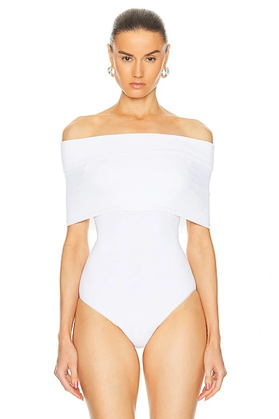 Shop Alaïa O-shoulder Bodysuit In Blanc