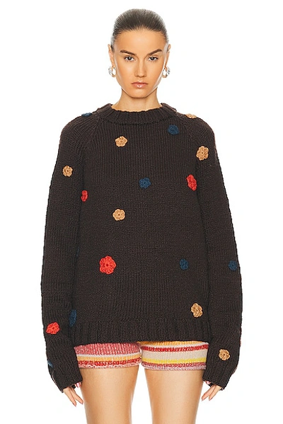 Shop The Elder Statesman Mini Flowered Oversize Crew Sweater In Driftwood And Multi