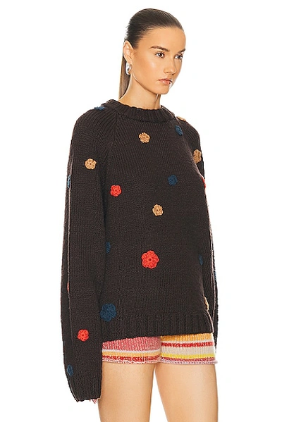 Shop The Elder Statesman Mini Flowered Oversize Crew Sweater In Driftwood And Multi