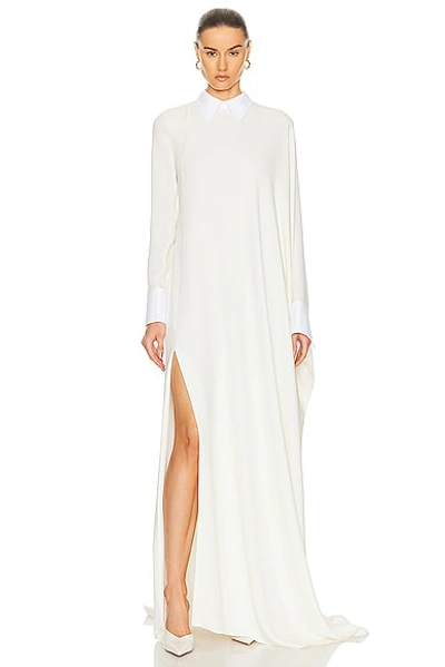Shop Valentino Long Sleeve Gown In Avorio & Bianco