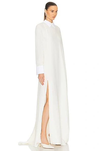 Shop Valentino Long Sleeve Gown In Avorio & Bianco