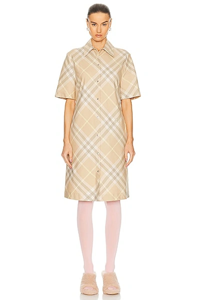 Shop Burberry Button Down Dress In Flax Check