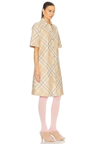 Shop Burberry Button Down Dress In Flax Check