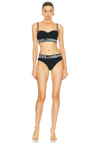 Shop Dolce & Gabbana Logo Band Shoulder Strap Bikini Set In Nero
