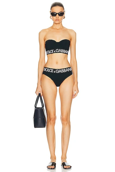 Shop Dolce & Gabbana Logo Band Shoulder Strap Bikini Set In Nero