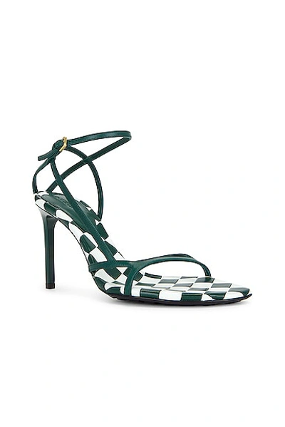 Bottega Veneta Strappy Leather Bicolor Ankle-strap Sandals In Glacier & Emerald
