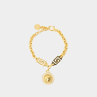 Shop Versace Crystal Medusa Bracelet -  - Metal - White In Metallic