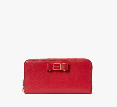 Shop Kate Spade Morgan Bow Embellished Zip-around Continental Wallet In Perfect Cherry