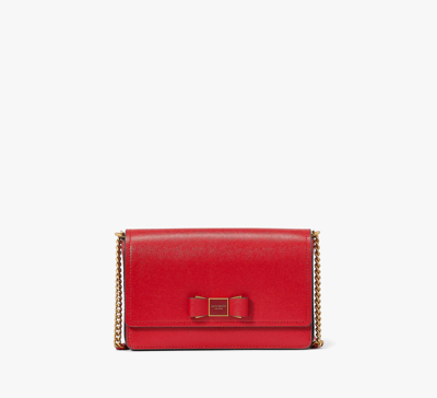 Shop Kate Spade Morgan Bow Embellished Flap Chain Wallet In Perfect Cherry