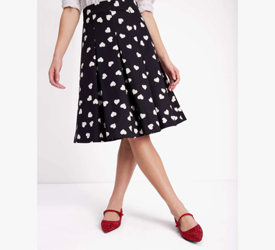 Shop Kate Spade Scattered Hearts Midi Skirt In Black/french Cream