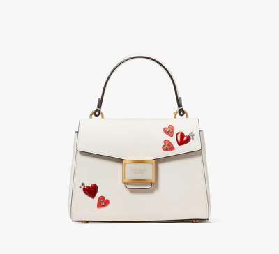 Shop Kate Spade Katy Heart Embellished Small Top-handle Bag In Cream