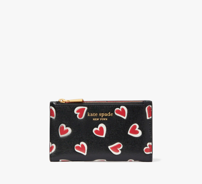 Shop Kate Spade Morgan Stencil Hearts Small Slim Bifold Wallet In Black