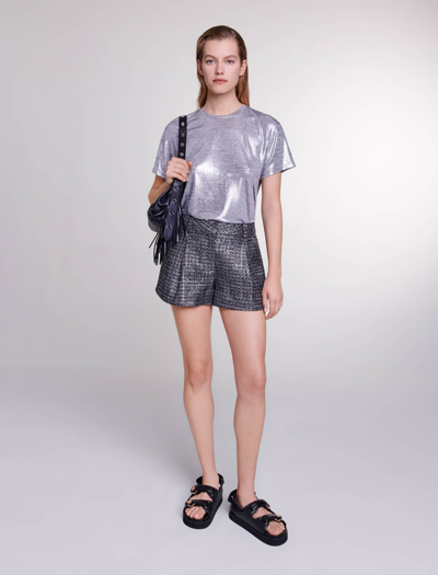 Maje Tame Metallic T-shirt In Silver