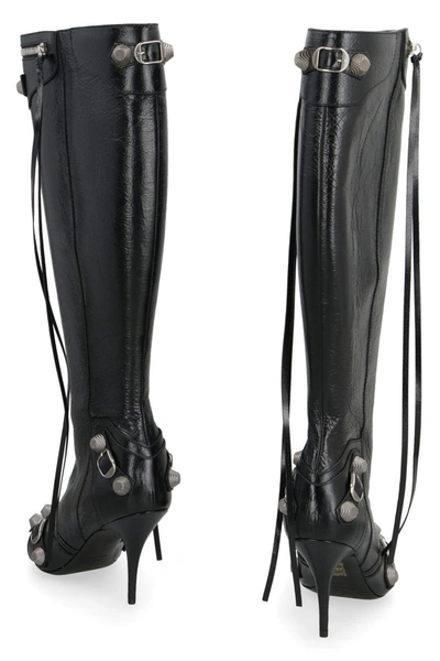 Shop Balenciaga Cagole Leather Pointy-toe Boots In Black