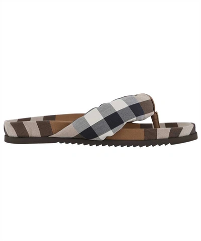 Shop Burberry Checked Thong-sandals In Brown