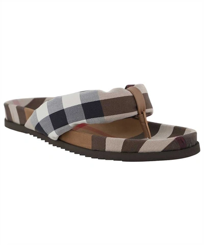 Shop Burberry Checked Thong-sandals In Brown
