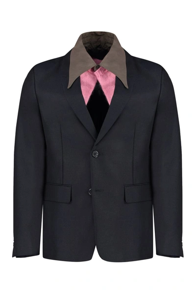 Shop Prada Wool Single-breasted Jacket In Blue