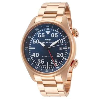 Pre-owned Glycine Airpilot Gmt Swiss Men's Pilot Aviator Watch Blue Dial Gold Gl0350 44mm