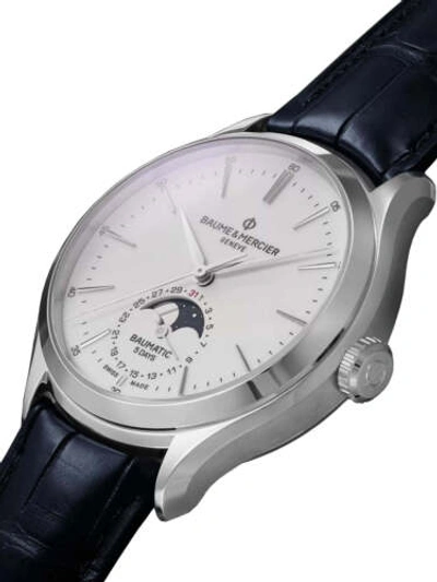 Pre-owned Baume & Mercier Clifton Baumatic Auto Blue Leather Moonphase Mens Watch M0a10549