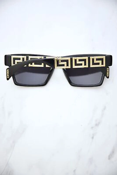 Pre-owned Versace Ve4445 Gb1/81 Sunglasses Black/polarized Dark Grey Square Shape 54mm In Gray