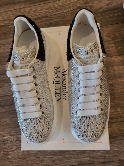 Pre-owned Alexander Mcqueen In Box  Men's Bi-color Crystal-embellished Lace-up Sneaker. In White/black/crystal