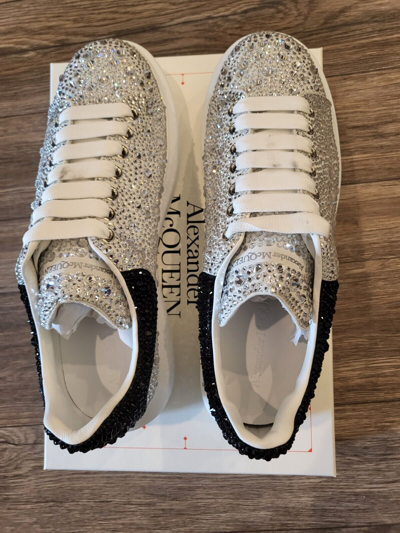 Pre-owned Alexander Mcqueen In Box  Men's Bi-color Crystal-embellished Lace-up Sneaker. In White/black/crystal