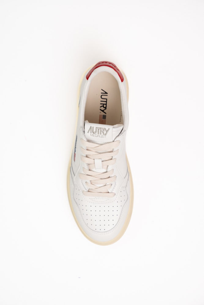 Shop Autry Medialist Low Sneakers In White/red Leather