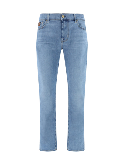7 For All Mankind Slimmy Tapered Stretch Cotton Jeans In Light Blue