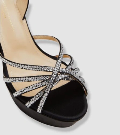 Pre-owned Jennifer Chamandi $1025  Women's Black Crystal Slingback Platform Sandal Shoes 38