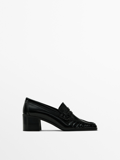 Shop Massimo Dutti Square-toe Heeled Loafers In Black