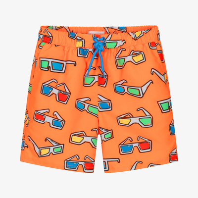 Shop Stella Mccartney Teen Boys Orange Glasses Swim Shorts