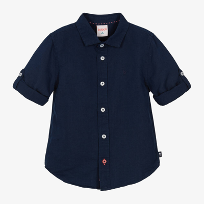 Shop Boboli Boys Blue Cotton & Linen Shirt
