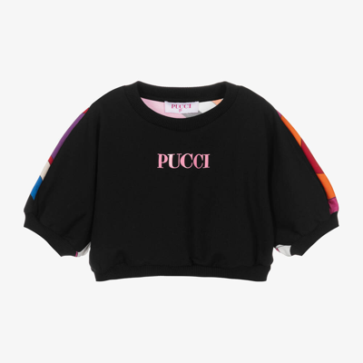 Shop Pucci Girls Black Cotton Iride Sweatshirt