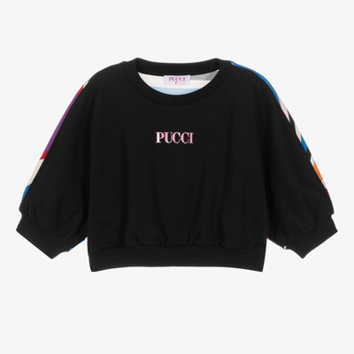 Shop Pucci Teen Girls Black Cotton Iride Sweatshirt