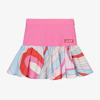 Shop Pucci Girls Pink Cotton Iride Print Skirt