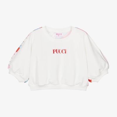 Shop Pucci Girls White Cotton Iride Sweatshirt