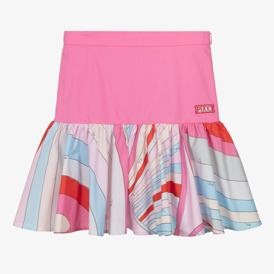 Shop Pucci Teen Girls Pink Cotton Iride Print Skirt