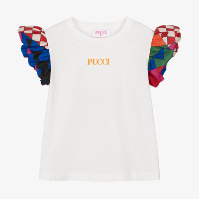 Shop Pucci Girls Ivory Cotton Giardino T-shirt