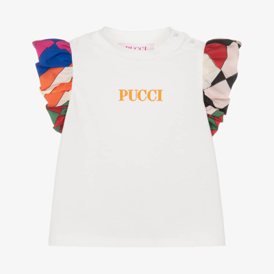 Shop Pucci Baby Girls Ivory Cotton Giardino T-shirt