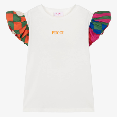 Shop Pucci Teen Girls Ivory Cotton Giardino T-shirt