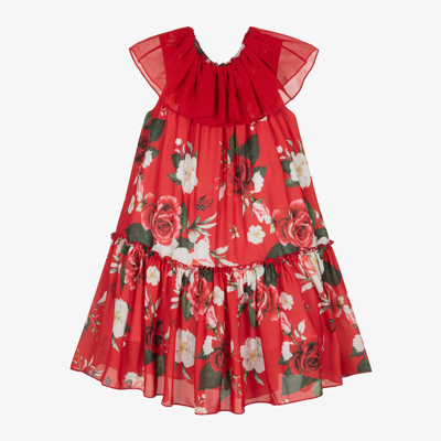 Shop Piccola Speranza Girls Red Floral Crêpe Dress