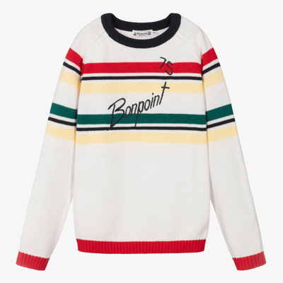 Shop Bonpoint Teen Boys Cotton Knit Striped Sweater In White