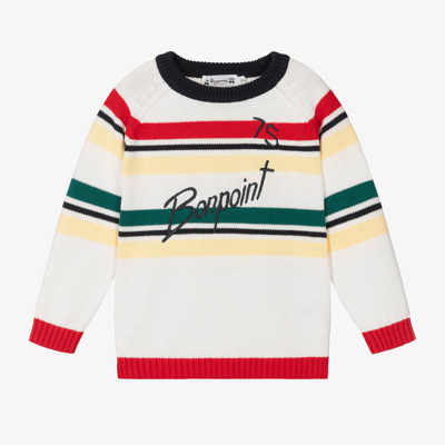 Shop Bonpoint Boys Cotton Knit Striped Sweater In White