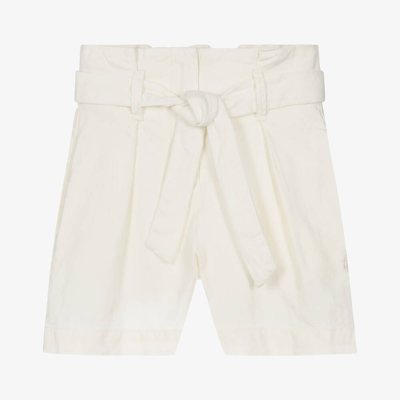 Shop Bonpoint Girls Ivory Linen & Cotton Belted Shorts