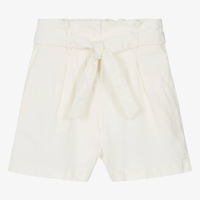 Shop Bonpoint Teen Girls Ivory Cotton & Linen Belted Shorts
