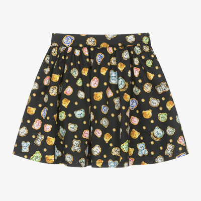 Shop Moschino Kid-teen Girls Black Cotton Teddy Bear Gems Skirt