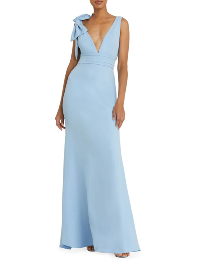 Shop Mac Duggal Women's Bow V-neck A-line Gown In Powder Blue