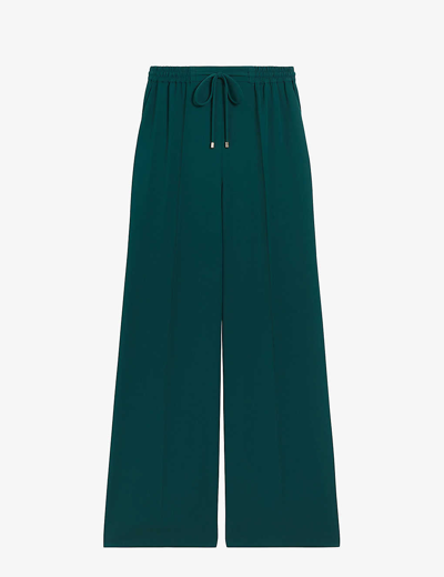 Shop Ted Baker Liliaah Drawstring-waist Wide-leg Woven Trousers In Green