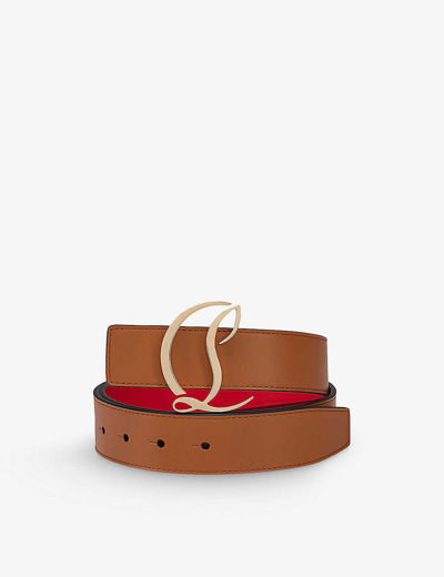 Shop Christian Louboutin Cl Logo-buckle Leather Belt In Cuoio